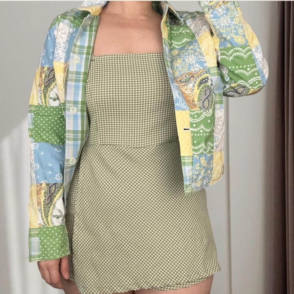 Forever 21 Womens Olive Green Houndstooth Plaid Skort Romper Large